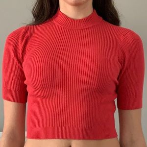 Red mock neck crop top